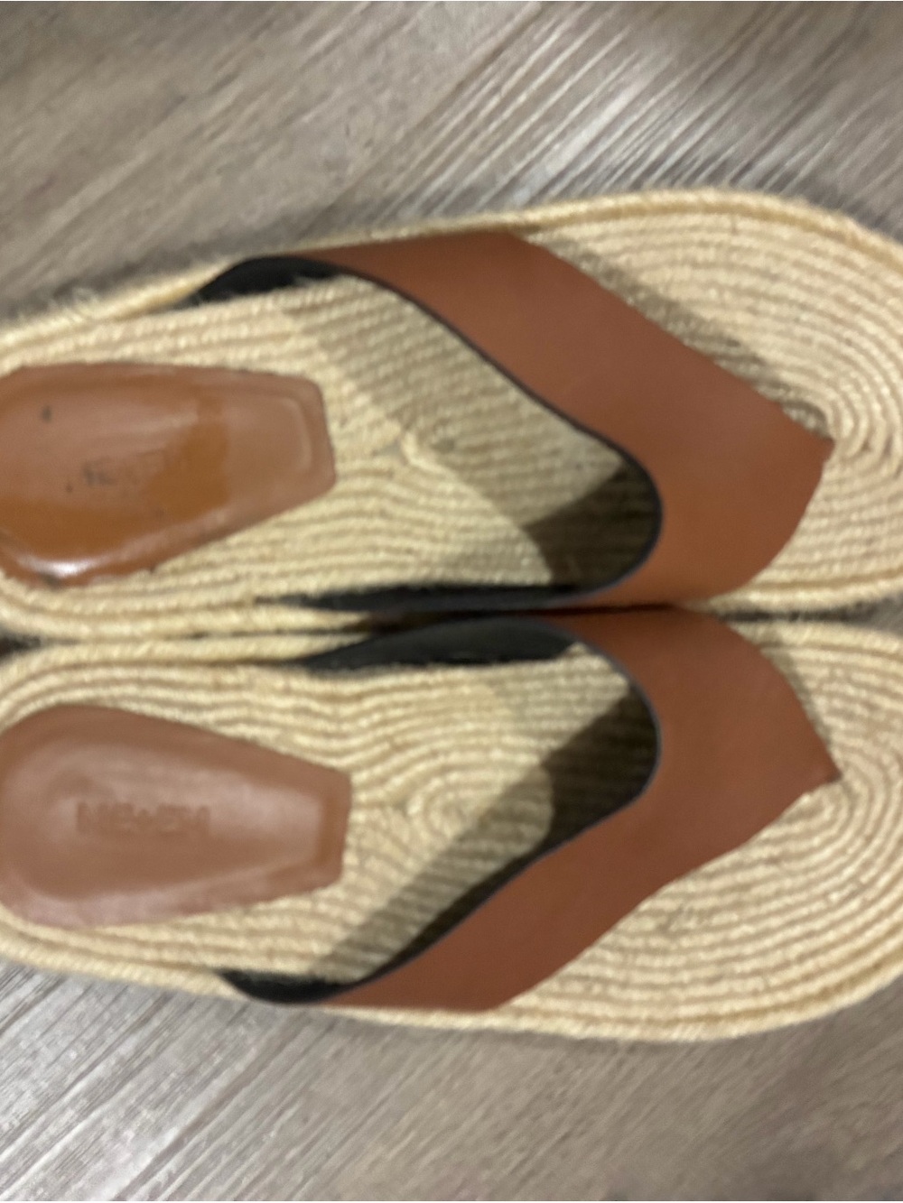 Women’s Brown Leather Woven Jute Thong Sandals